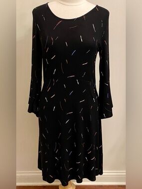 Apt. 9 Black Colorful Striped SZ S 70s Retro Boho Chic Mod Bell Sleeves Dress